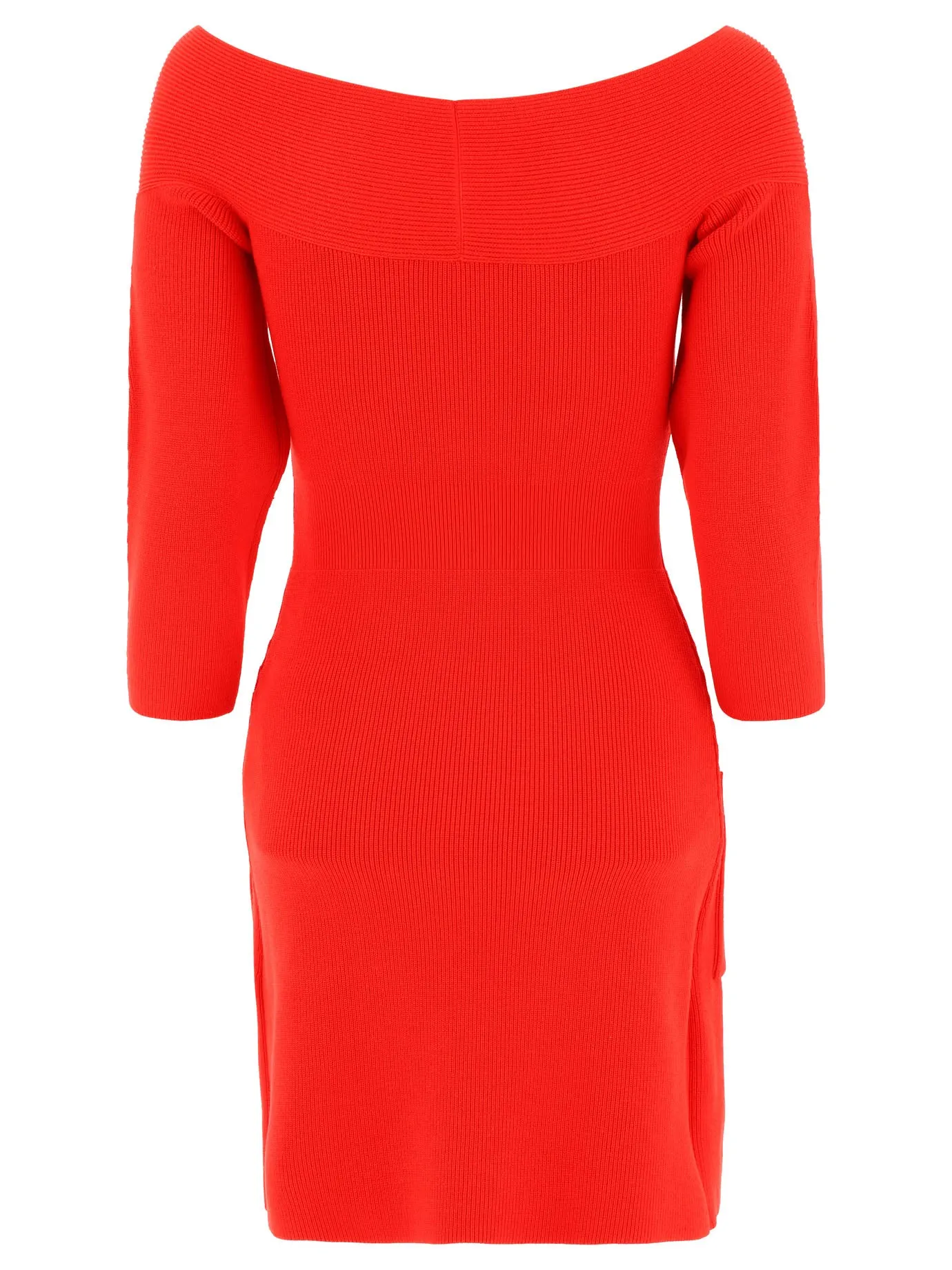 Elisabetta Franchi Logo Plaque Off-Shoulder Knitted Dress