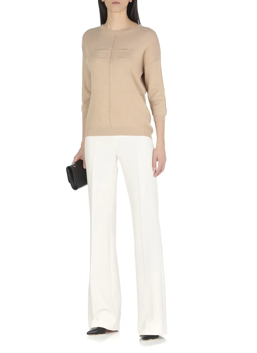 Elisabetta Franchi Oversized Logo Embossed Knitted Sweater