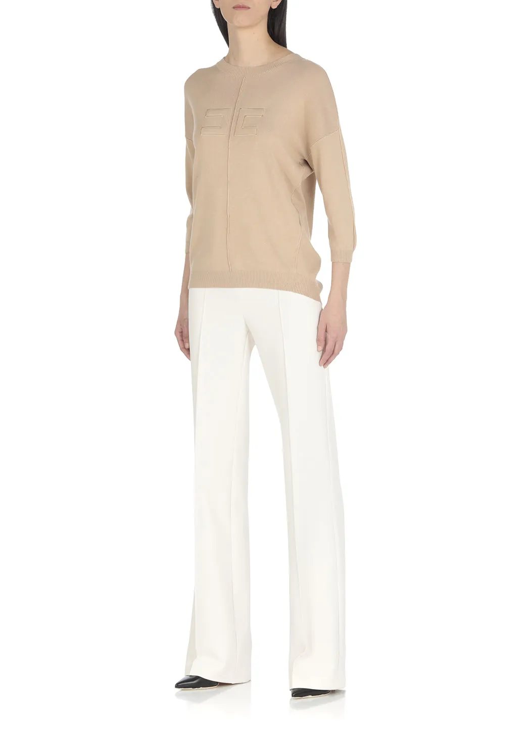 Elisabetta Franchi Oversized Logo Embossed Knitted Sweater