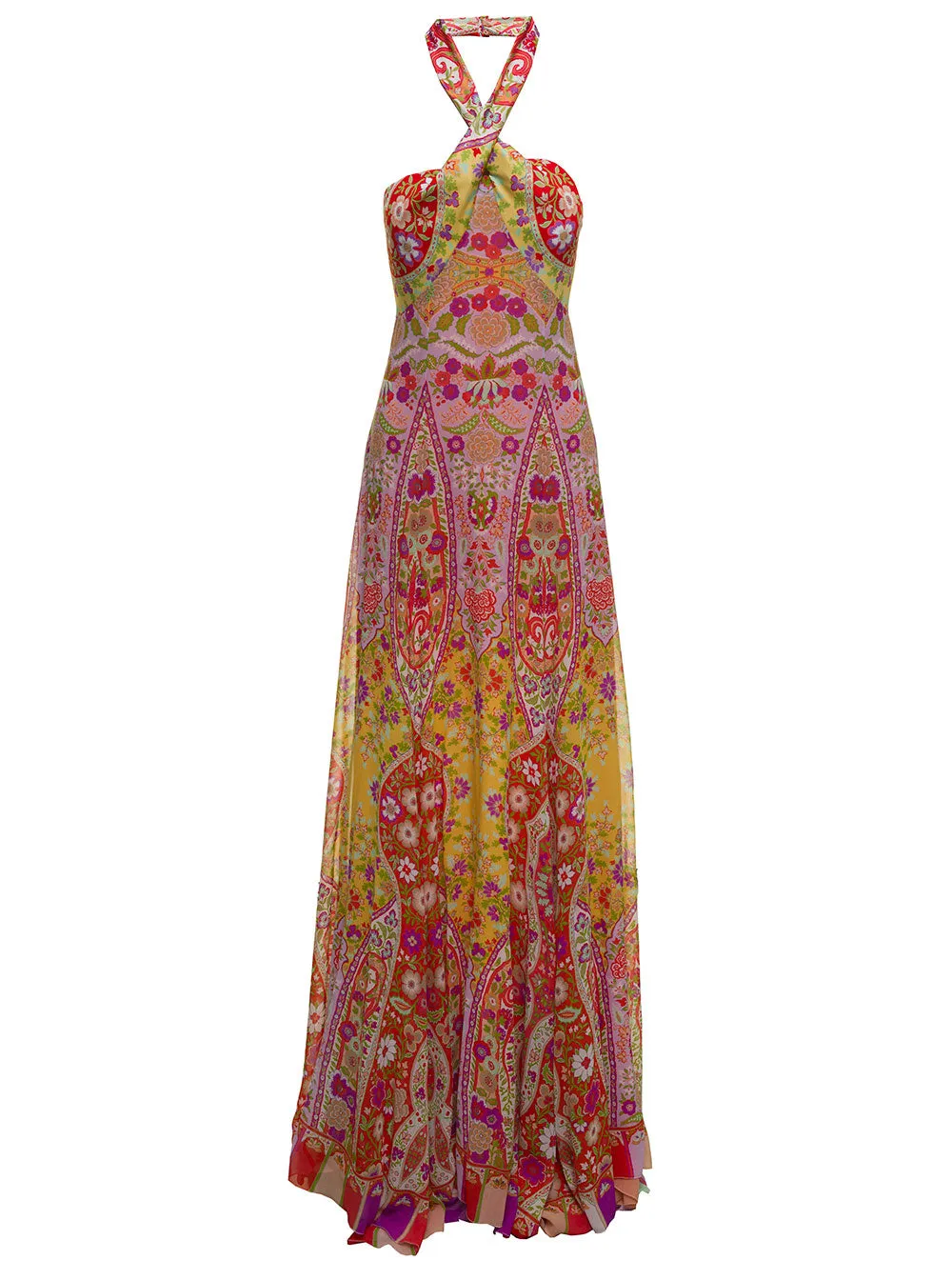Etro Allover Floral Print Halterneck Extra-Long Dress