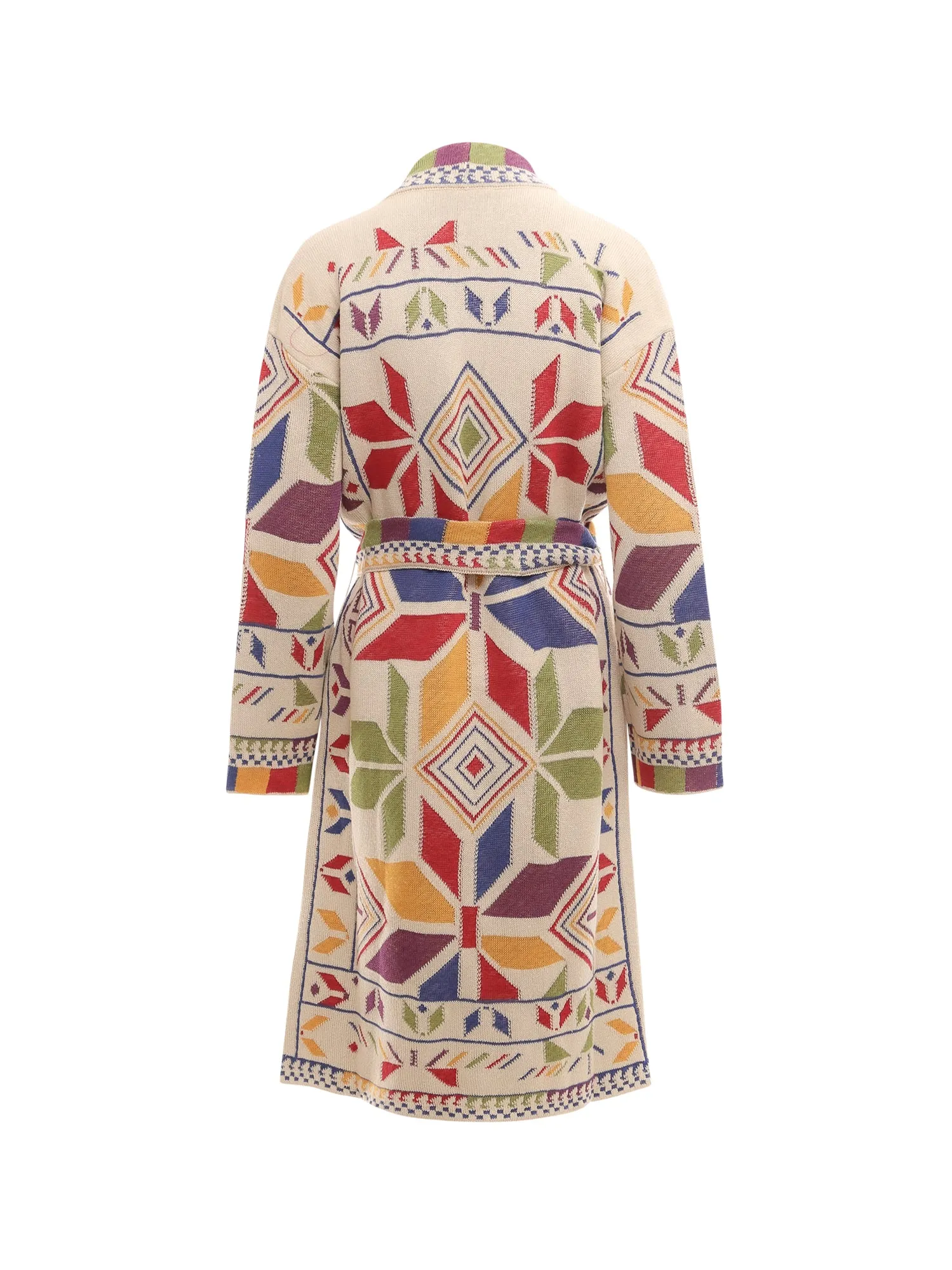 Etro Geometric Pattern Belted Waist Knit Cardigan