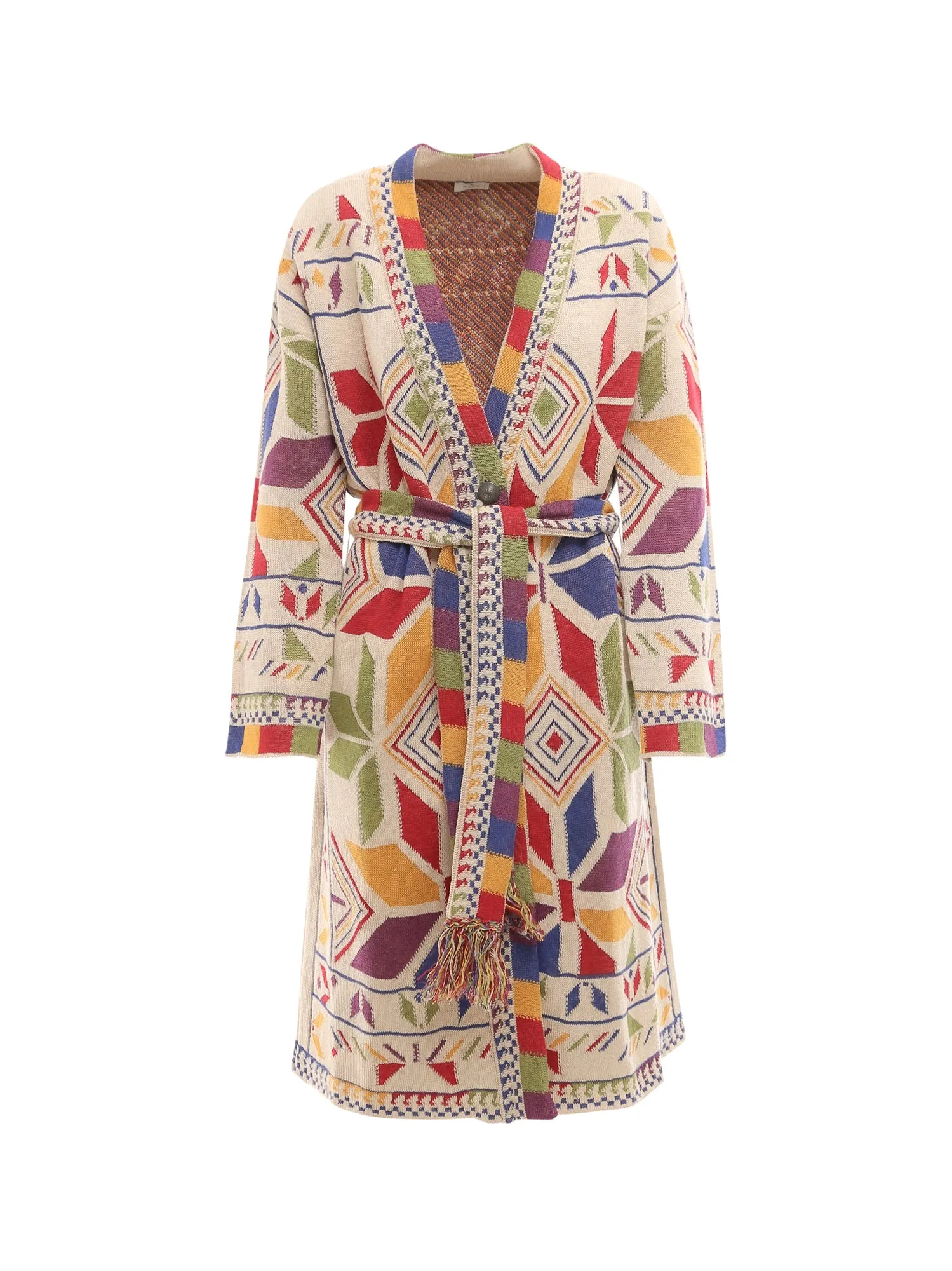 Etro Geometric Pattern Belted Waist Knit Cardigan