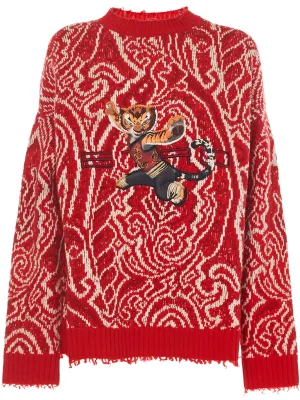 Etro Kung Fu Panda Frayed Hem Jacquard Sweater