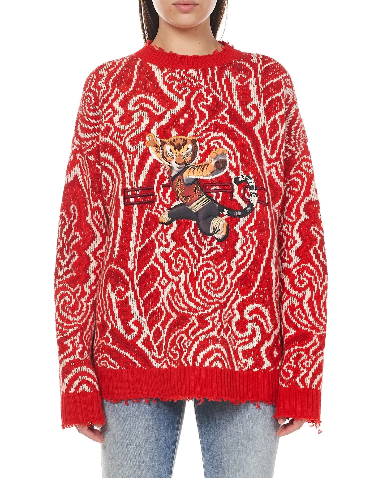 Etro Kung Fu Panda Frayed Hem Jacquard Sweater