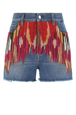 Etro Logo Patch Embroidered Denim Shorts