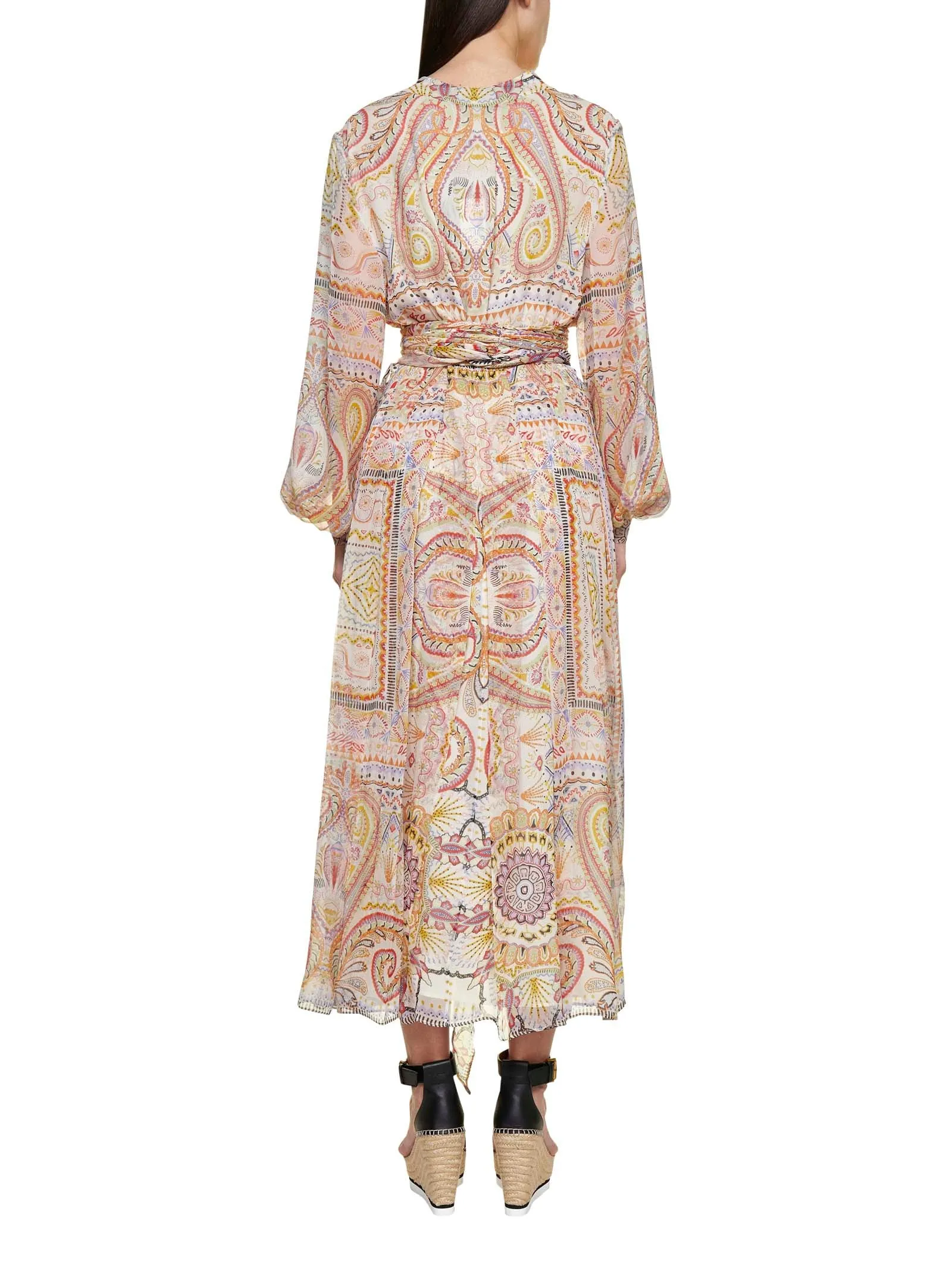 Etro Motif Print Tied-Waist V-Neck Dress