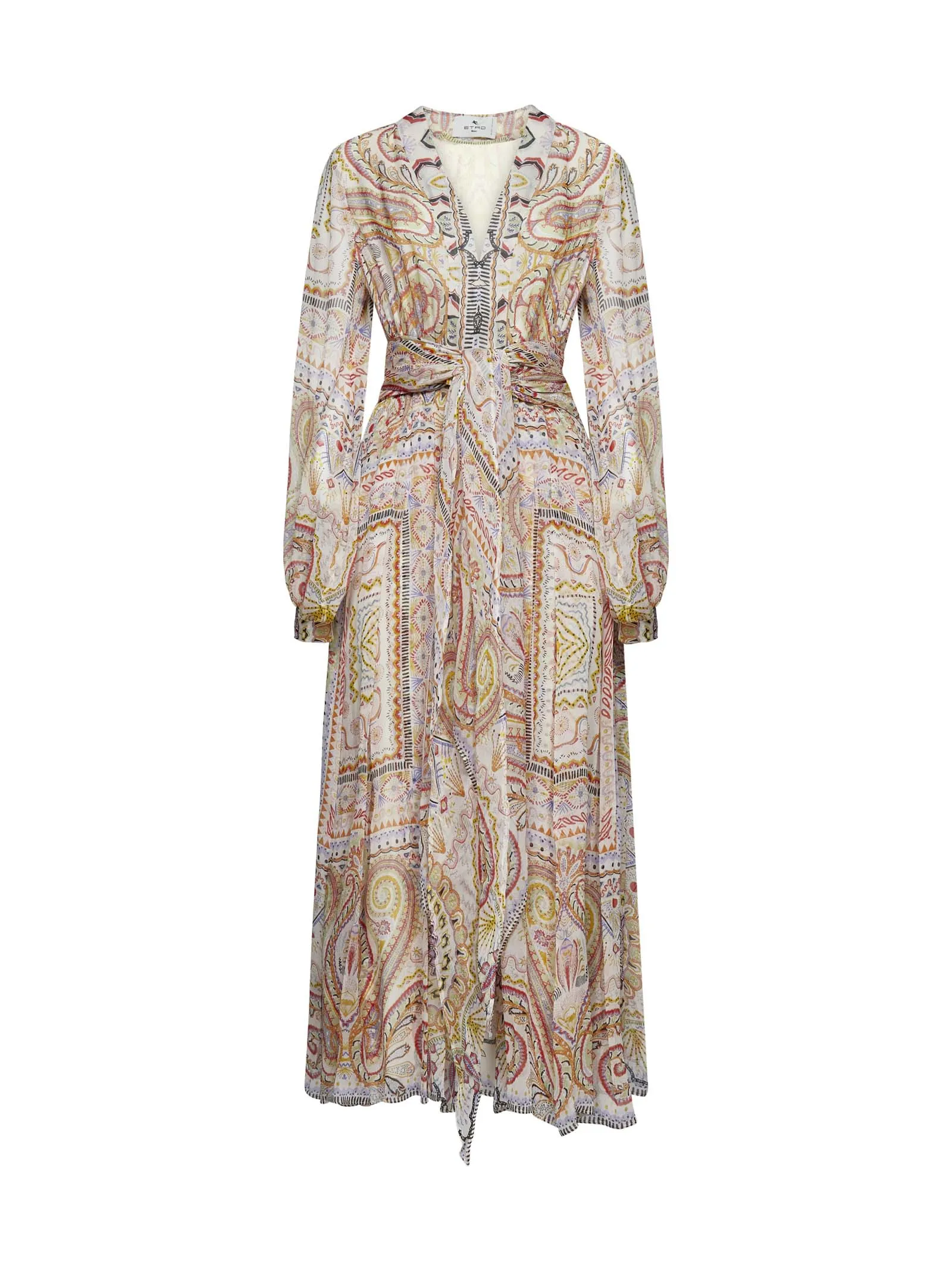 Etro Motif Print Tied-Waist V-Neck Dress