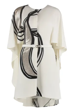Fendi Abstract Print Belt Waisted Cape Dress