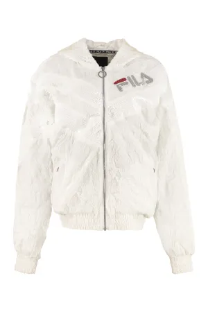 Fila Sequin Logo Embellished Zip-Up Hooded Jacket