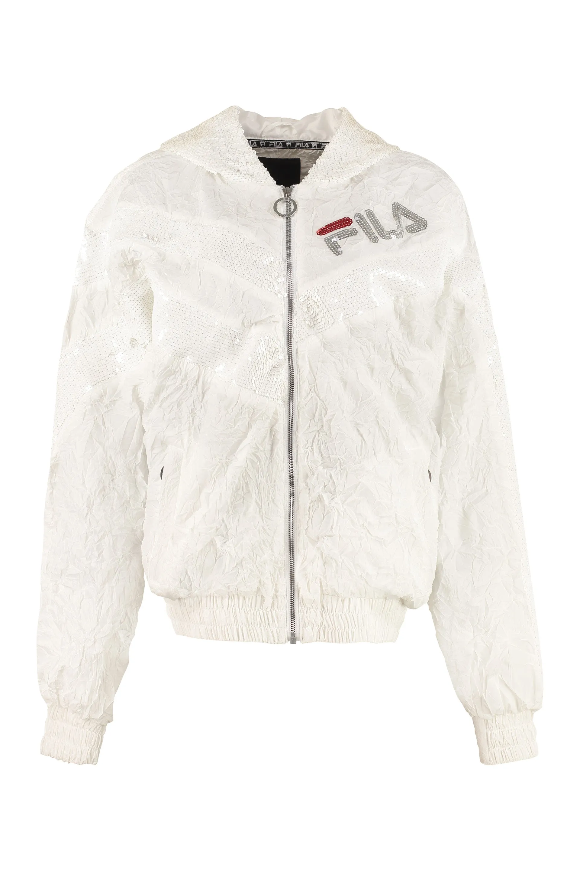 Fila Sequin Logo Embellished Zip-Up Hooded Jacket