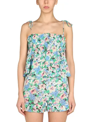 Ganni Floral Print Tie Strap Top