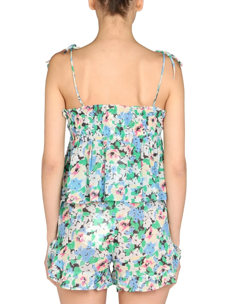 Ganni Floral Print Tie Strap Top
