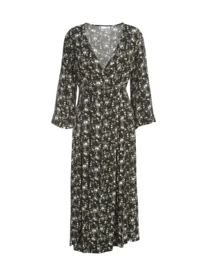 Ganni Floral Printed Crepe V-Neck Midi Dress