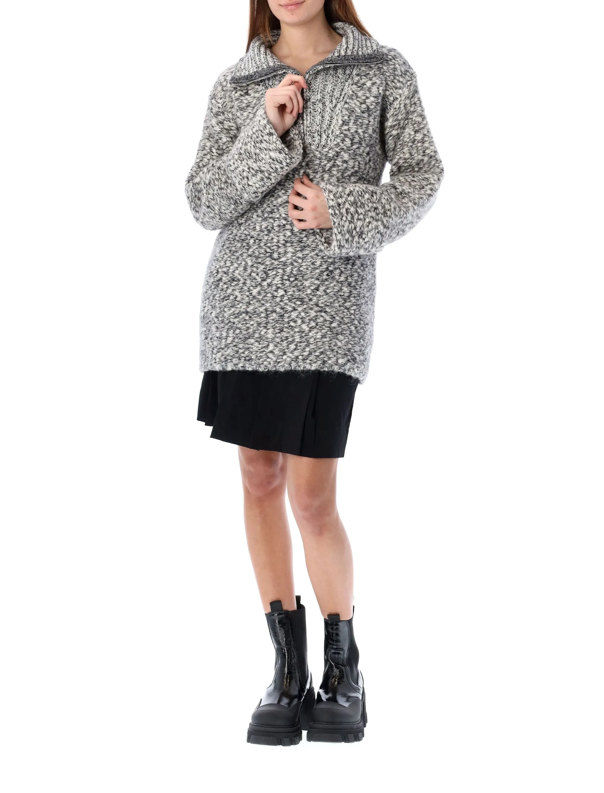 Ganni Half-Zipped High-Neck Knit Jumper