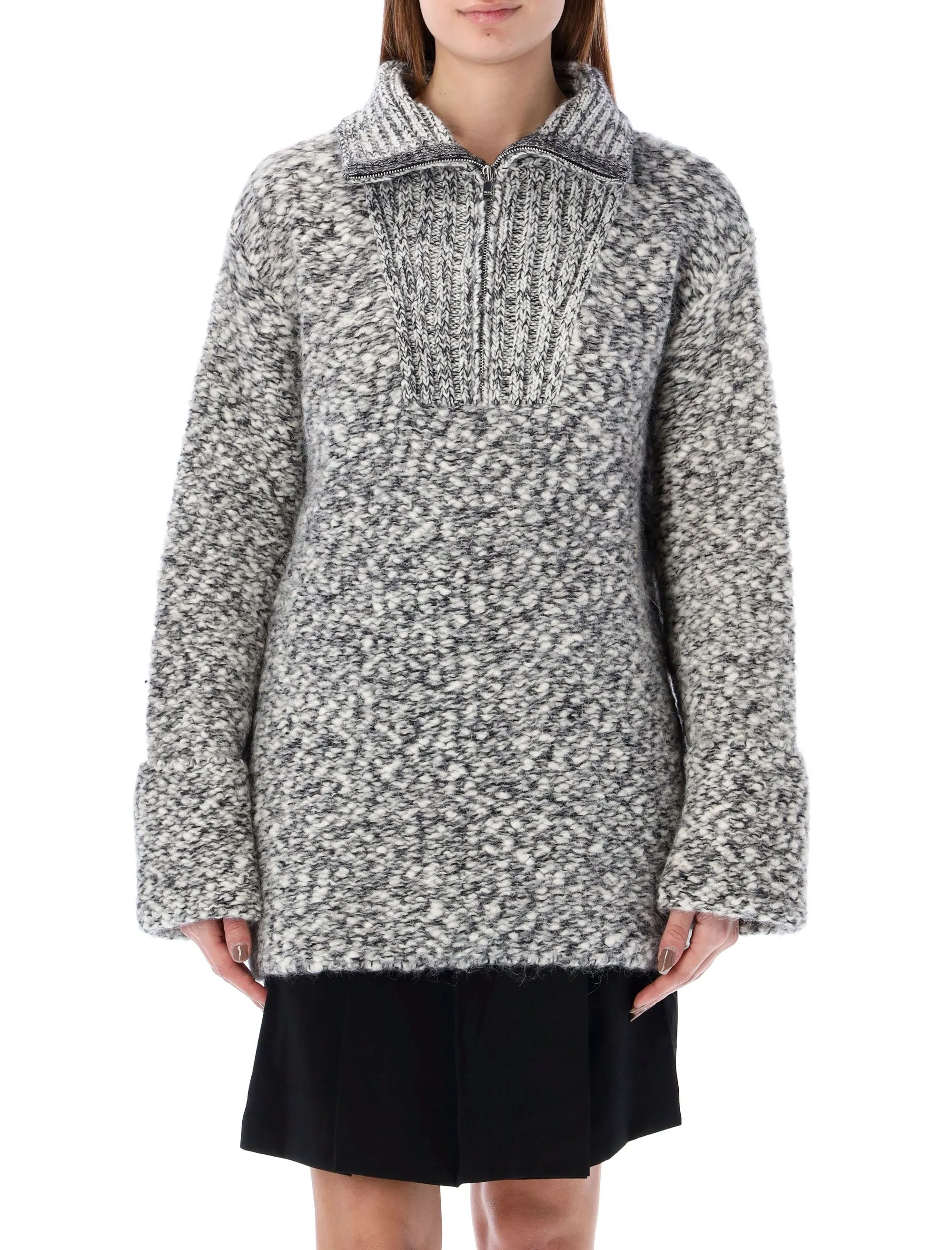 Ganni Half-Zipped High-Neck Knit Jumper