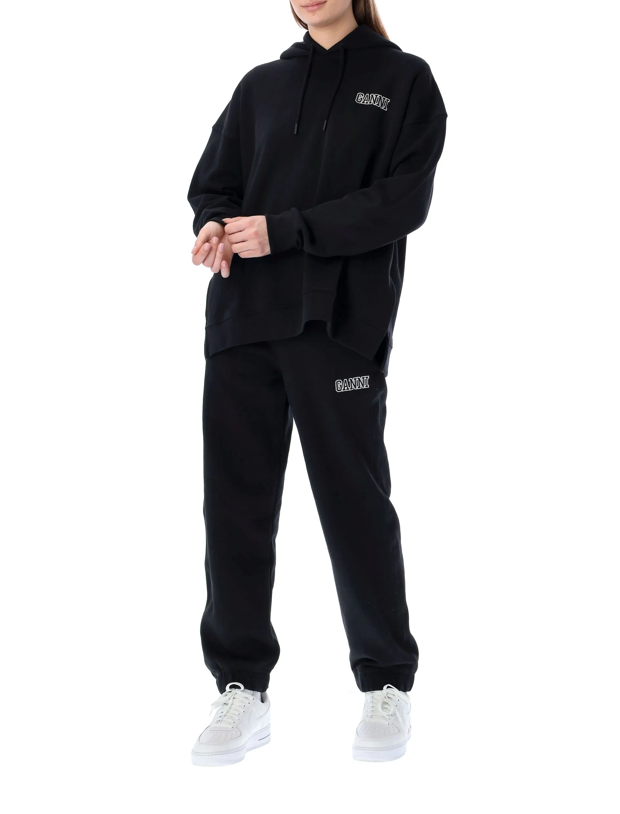 Ganni Logo Embroidered Drawstring Hoodie