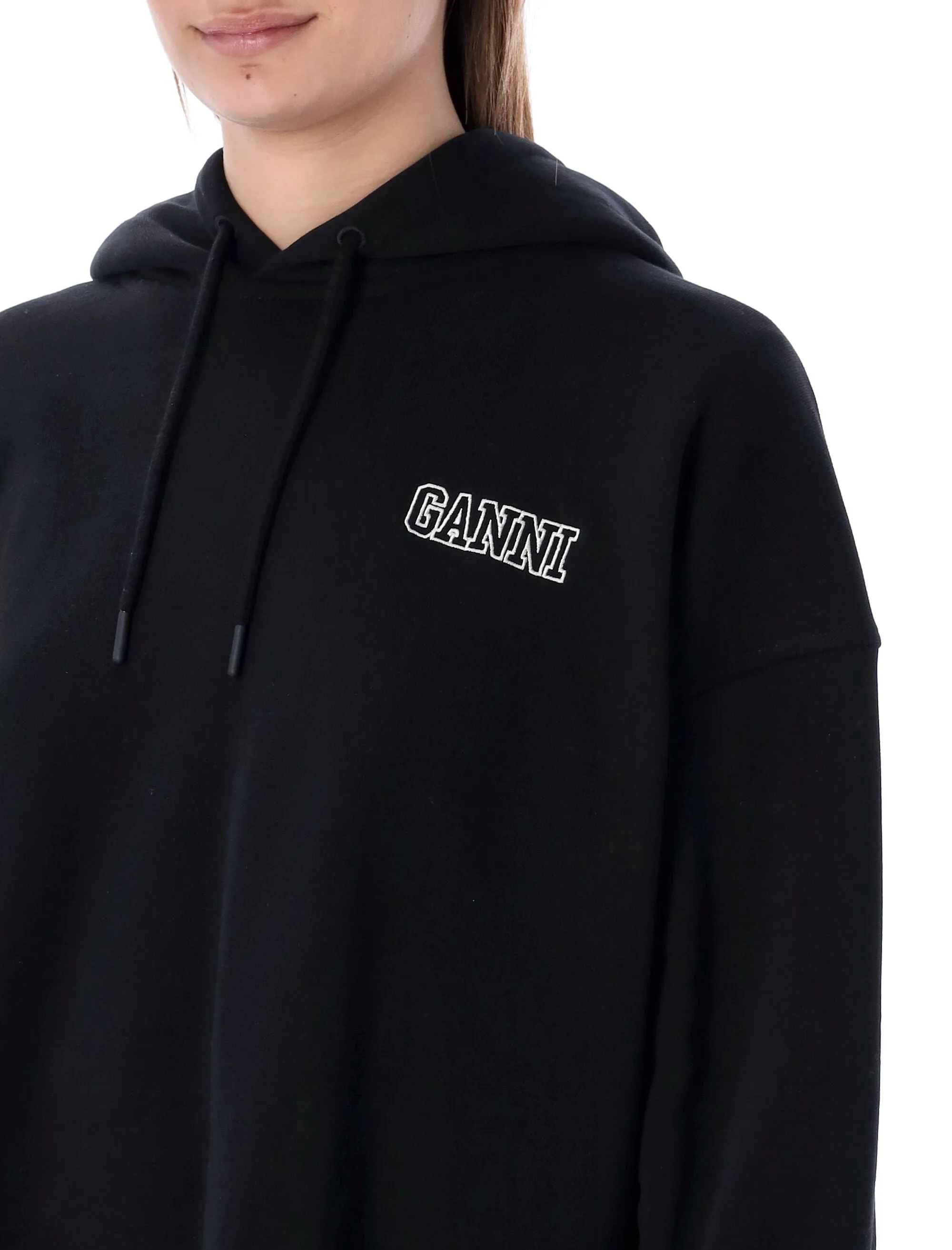 Ganni Logo Embroidered Drawstring Hoodie