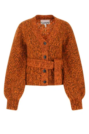 Ganni Mouline Puff-Sleeve Chunky Knit Cardigan