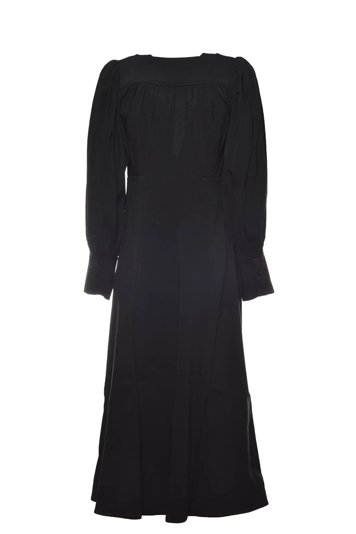 Ganni Puff-Sleeved V-Neck Midi Dress
