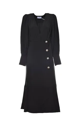 Ganni Puff-Sleeved V-Neck Midi Dress