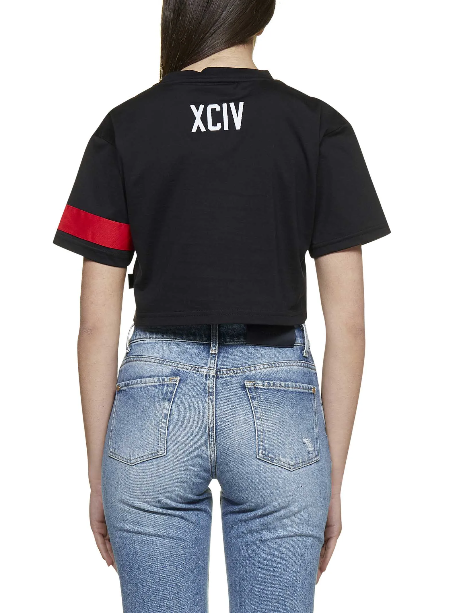 GCDS Logo Embroidered Drawstring Cropped T-Shirt