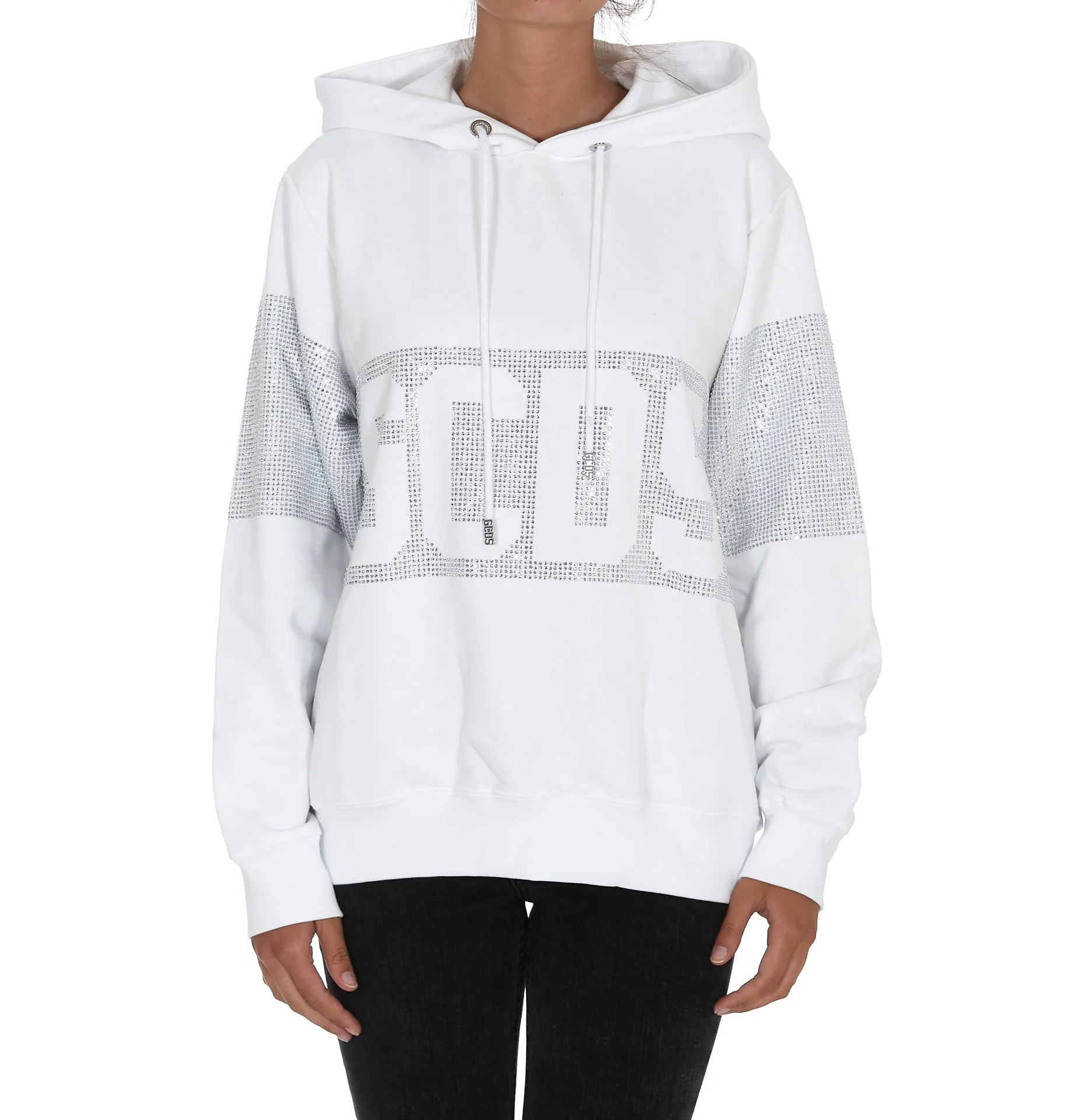 GCDS Logo Rhinestone Embellished Drawstring Hoodie