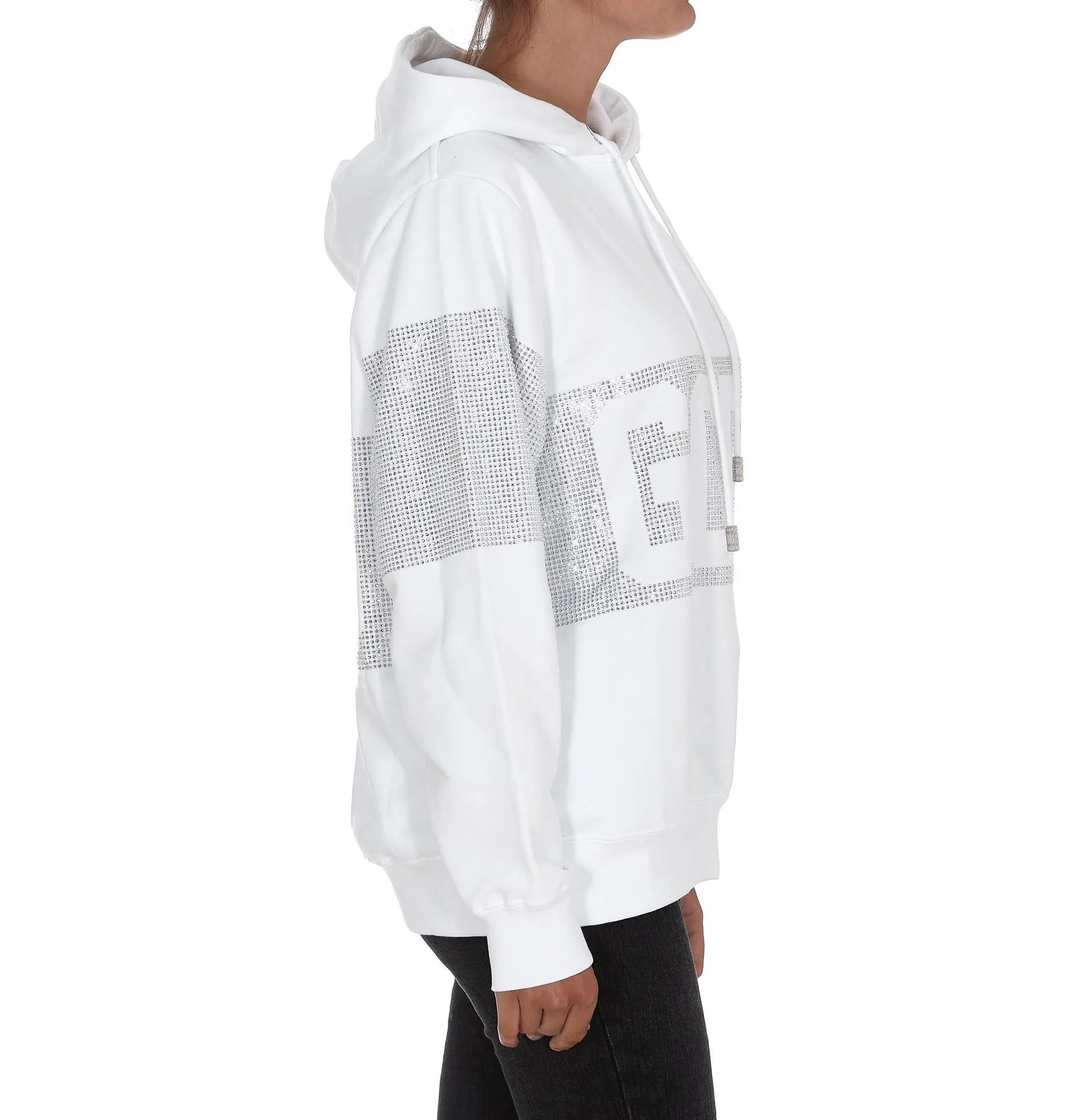 GCDS Logo Rhinestone Embellished Drawstring Hoodie