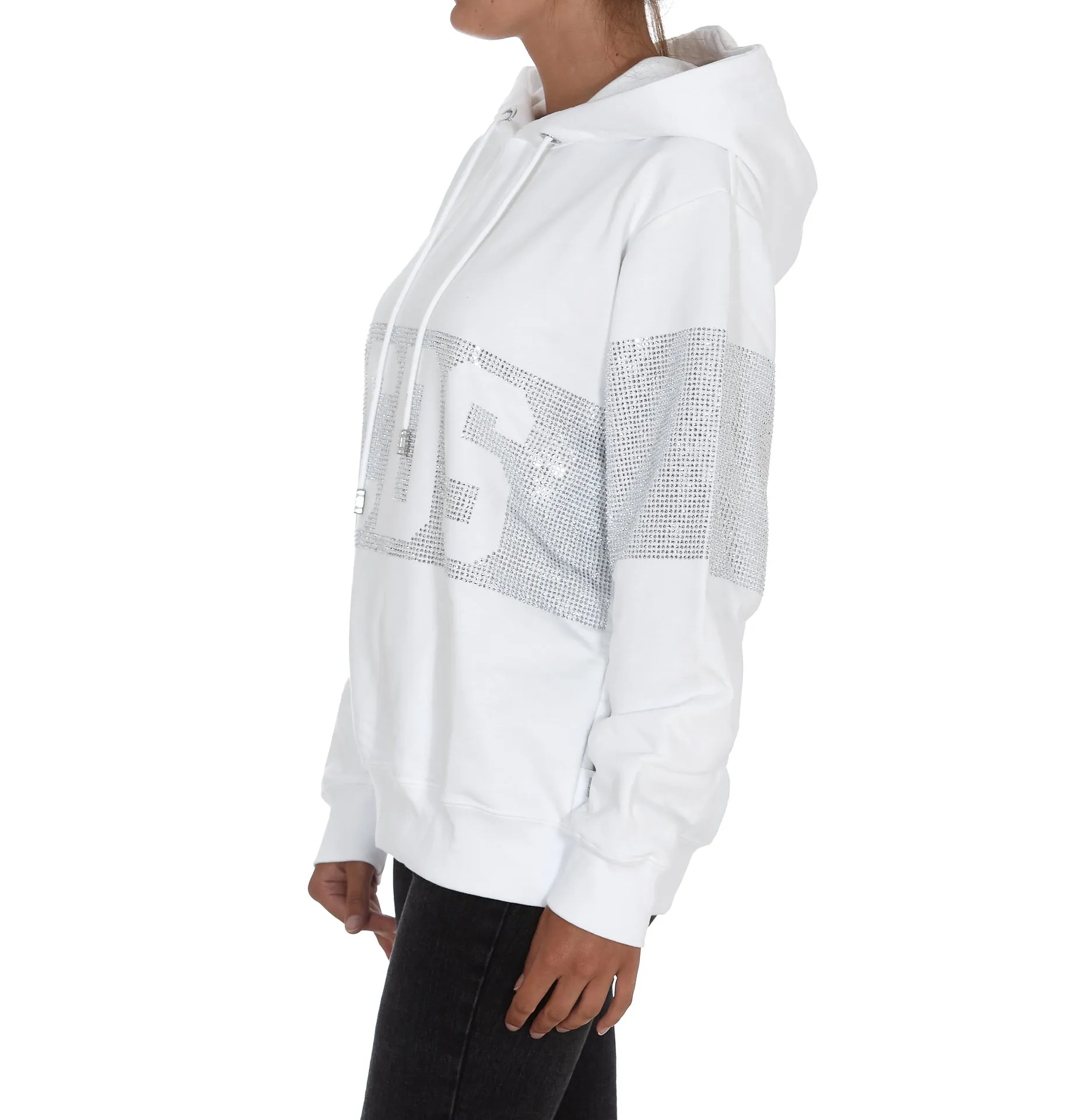 GCDS Logo Rhinestone Embellished Drawstring Hoodie