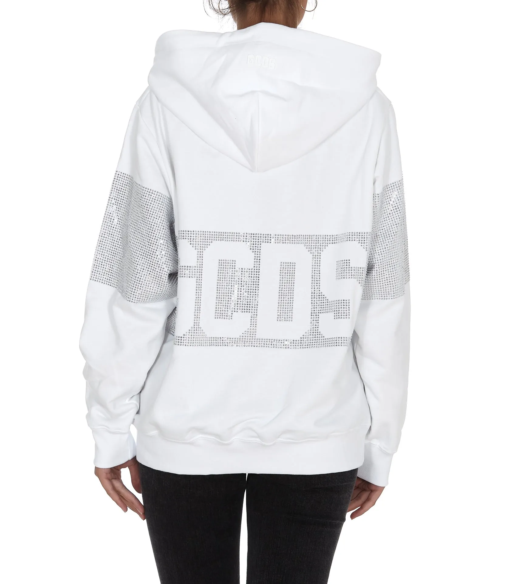 GCDS Logo Rhinestone Embellished Drawstring Hoodie
