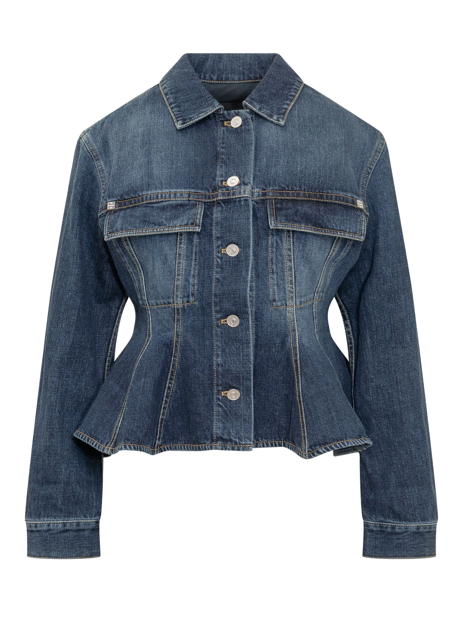 Givenchy Peplum Waist Buttoned Denim Jacket