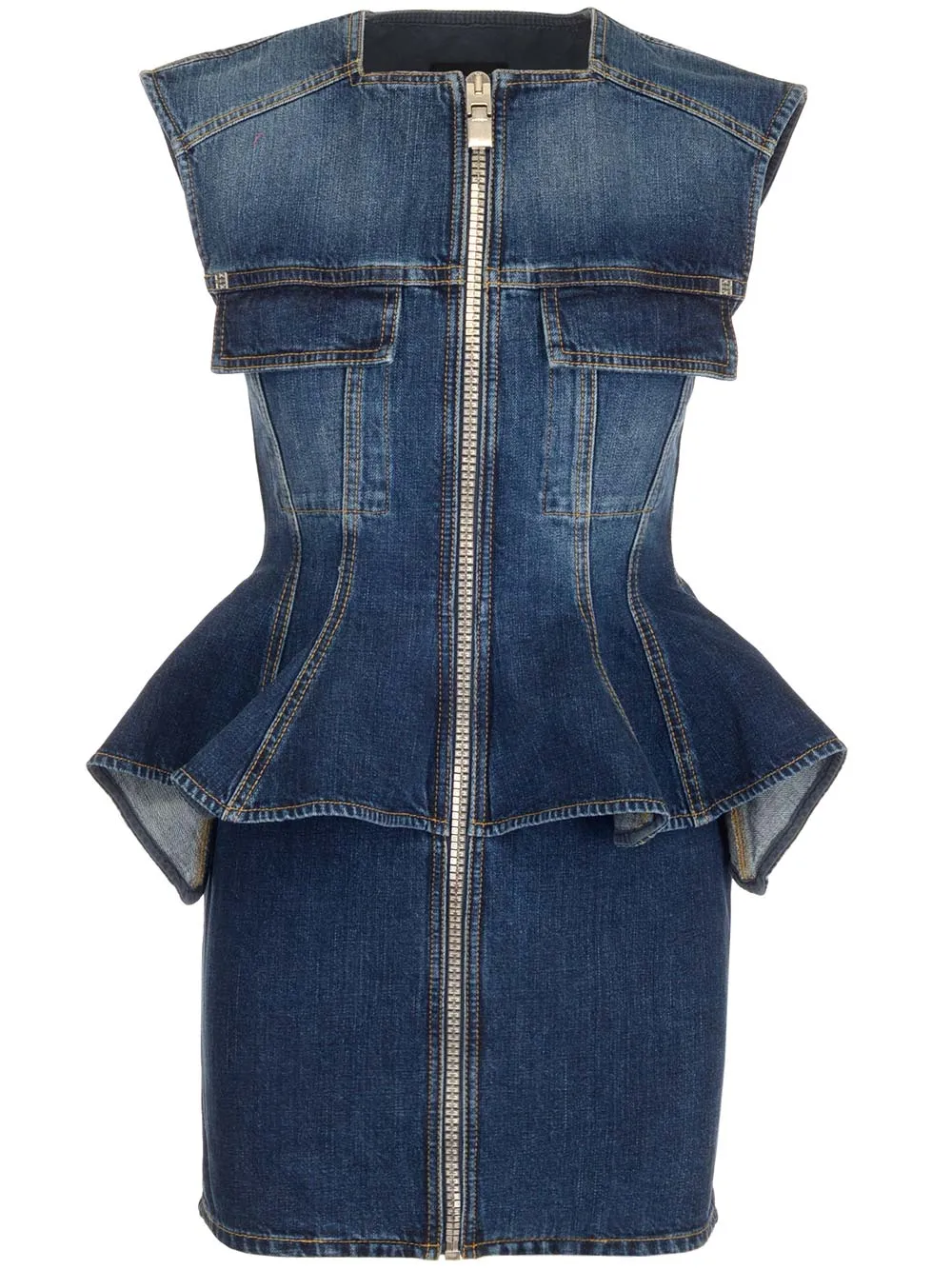 GivenchyFlounce Detailed Zipped Denim Dress