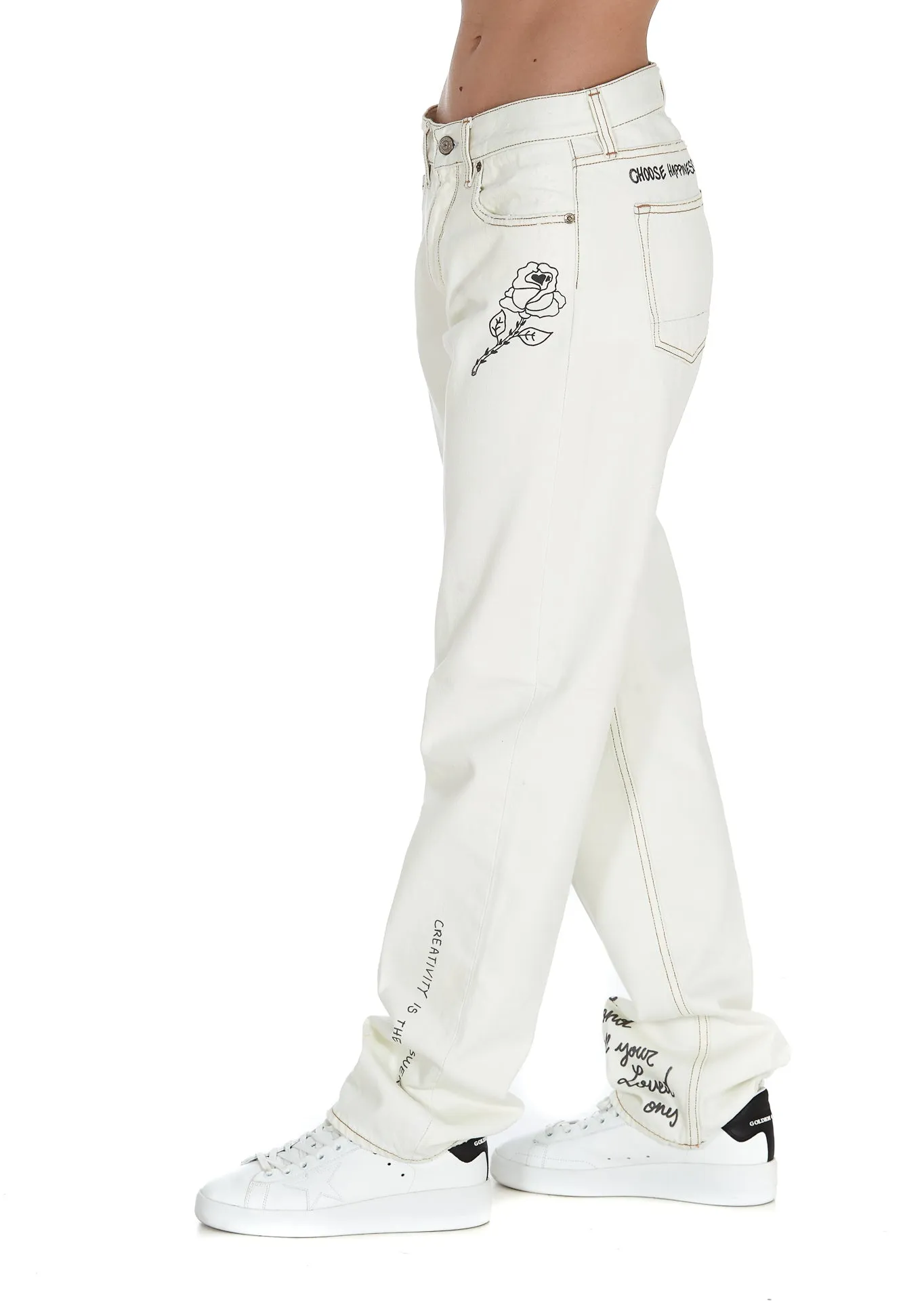 Golden Goose Deluxe Brand Slogan-Printed High Waisted Jeans