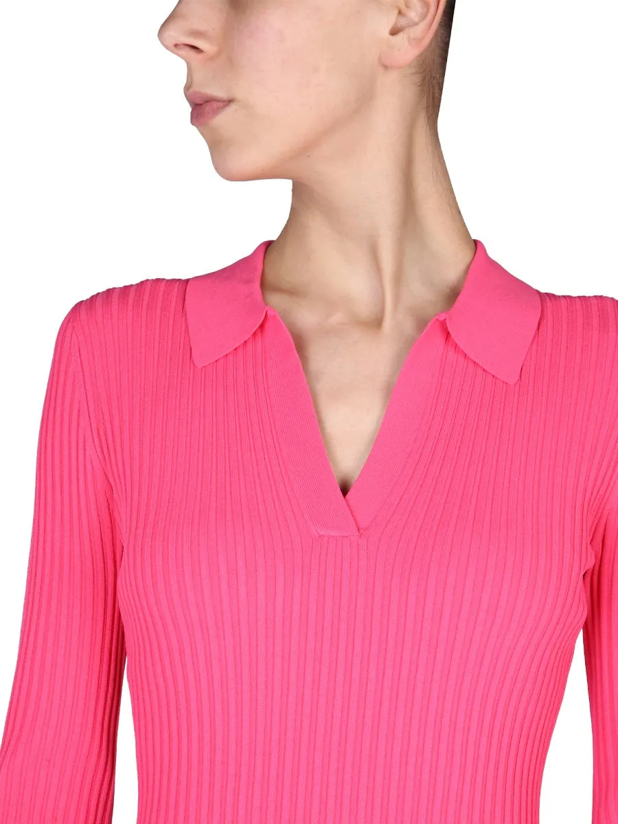 Helmut Lang V-Neck Ribbed-Knit Dress