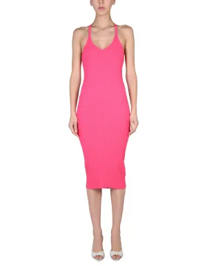 Helmut Lang V-Neck Ribbed-Knit Midi Dress