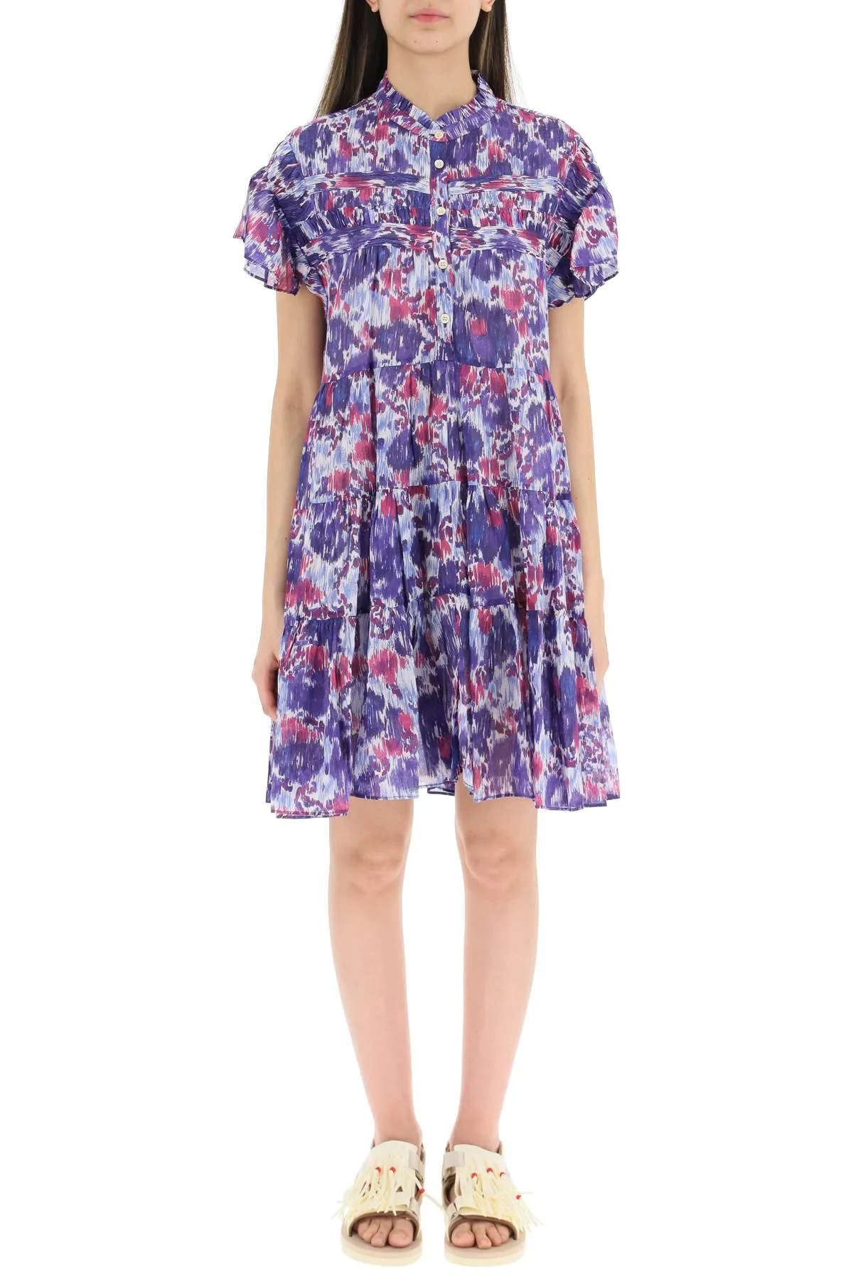 Isabel Marant toile Abstract Printed Ruffled Dress