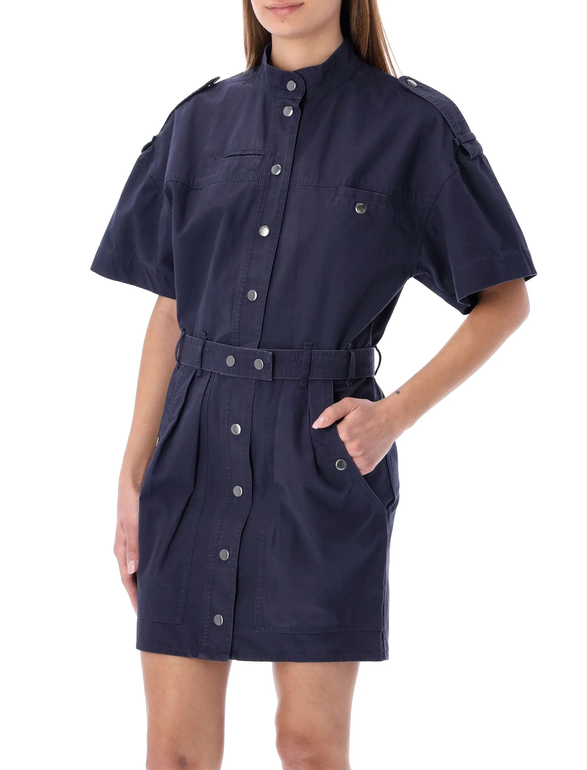 Isabel Marant toile Mock Neck Belt Waisted Dress