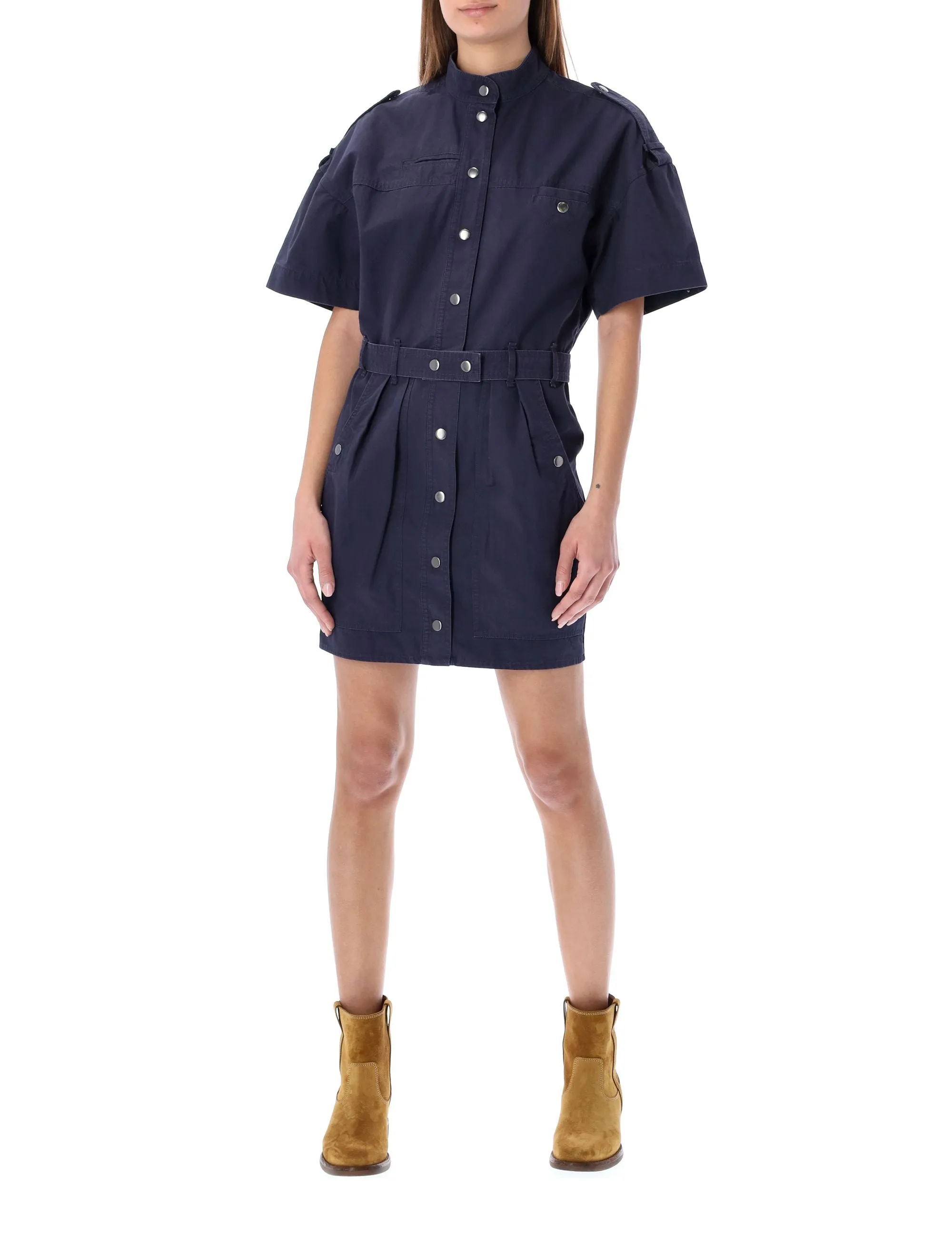 Isabel Marant toile Mock Neck Belt Waisted Dress
