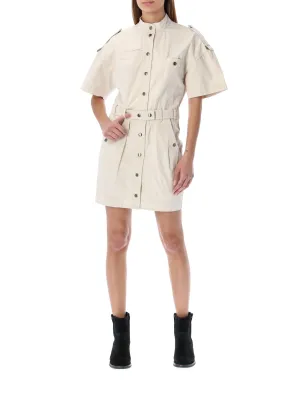 Isabel Marant toile Mock Neck Belt Waisted Mini Dress
