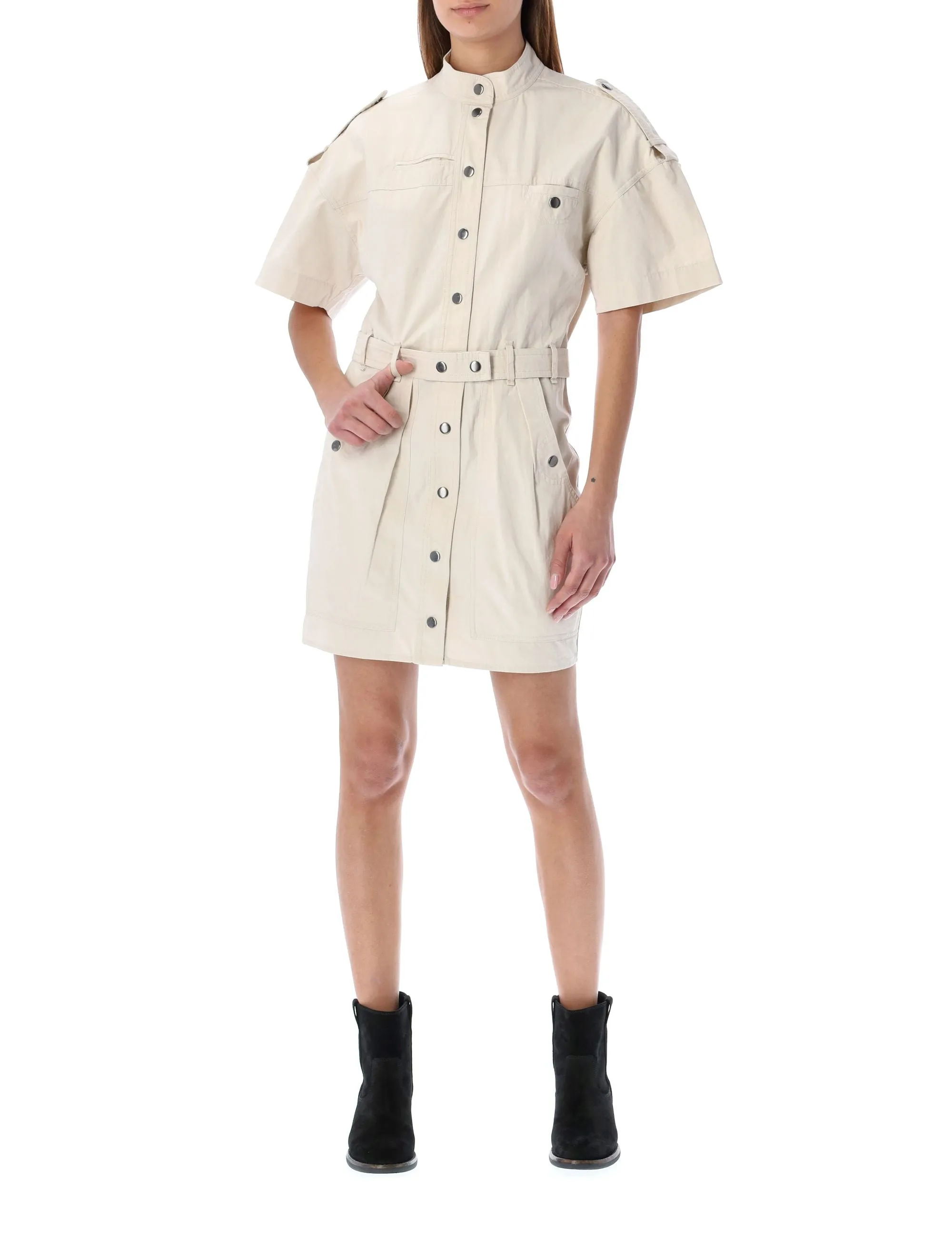 Isabel Marant toile Mock Neck Belt Waisted Mini Dress