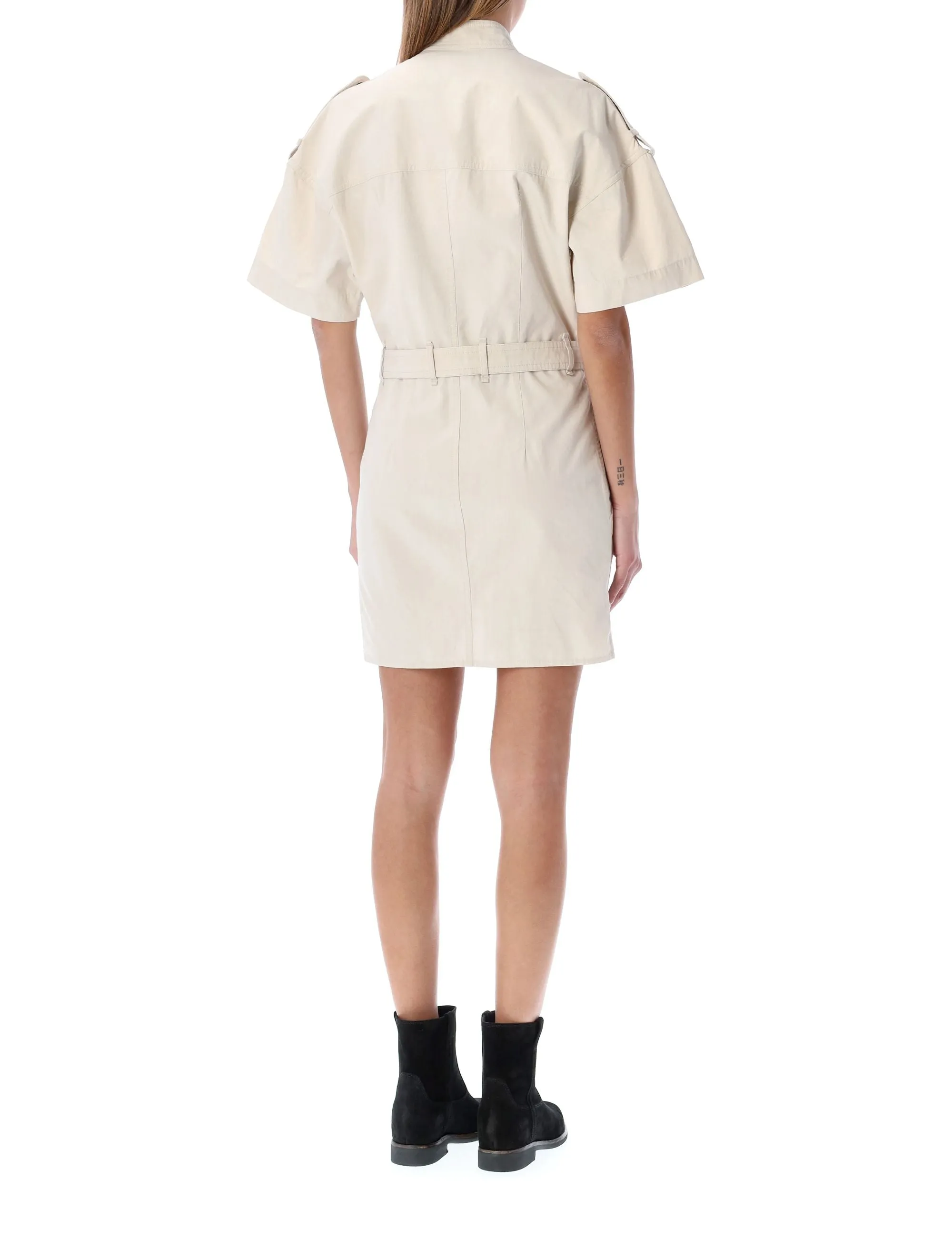 Isabel Marant toile Mock Neck Belt Waisted Mini Dress
