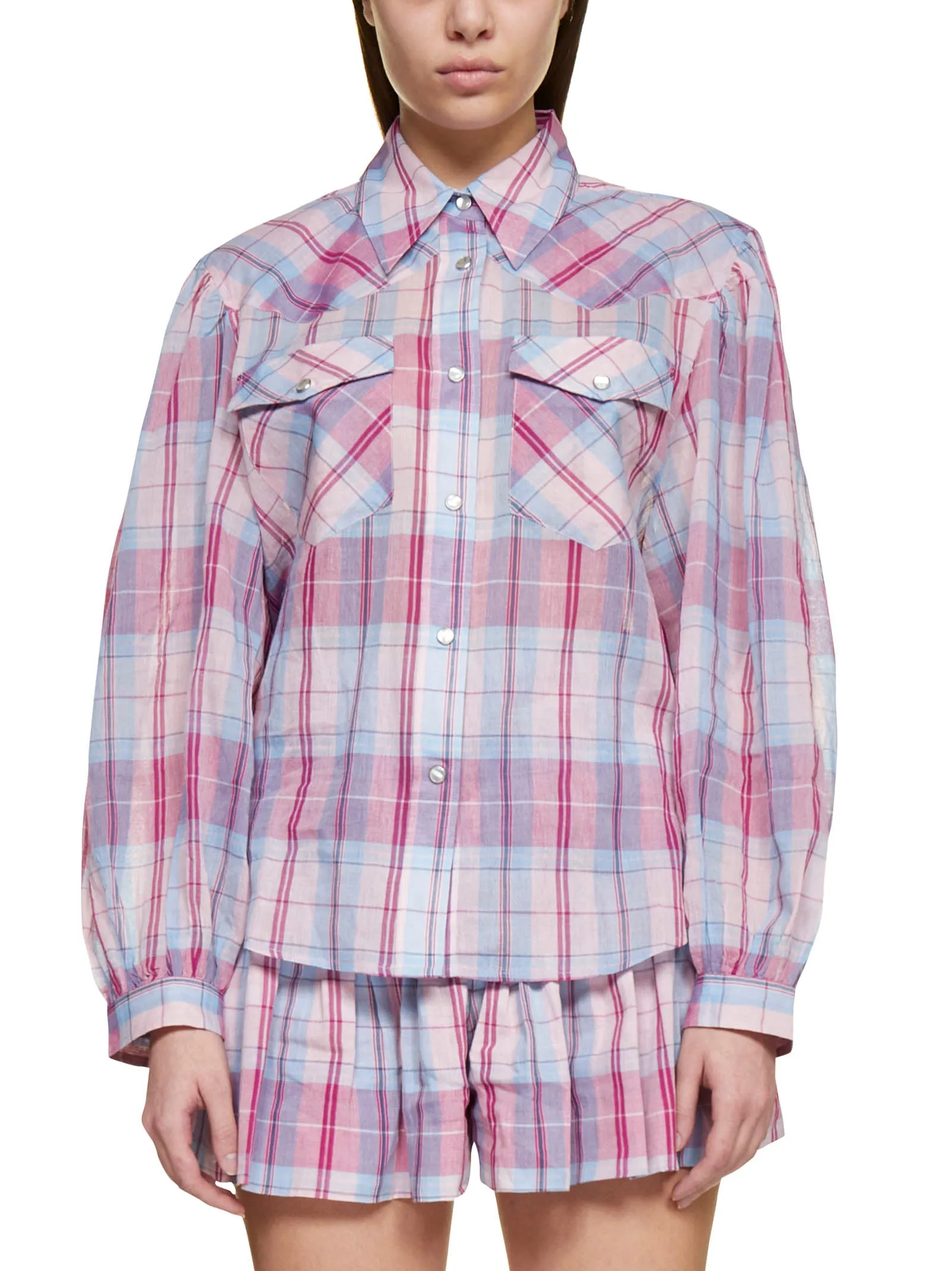 Isabel Marant toile Plaid Printed Ruched Shorts
