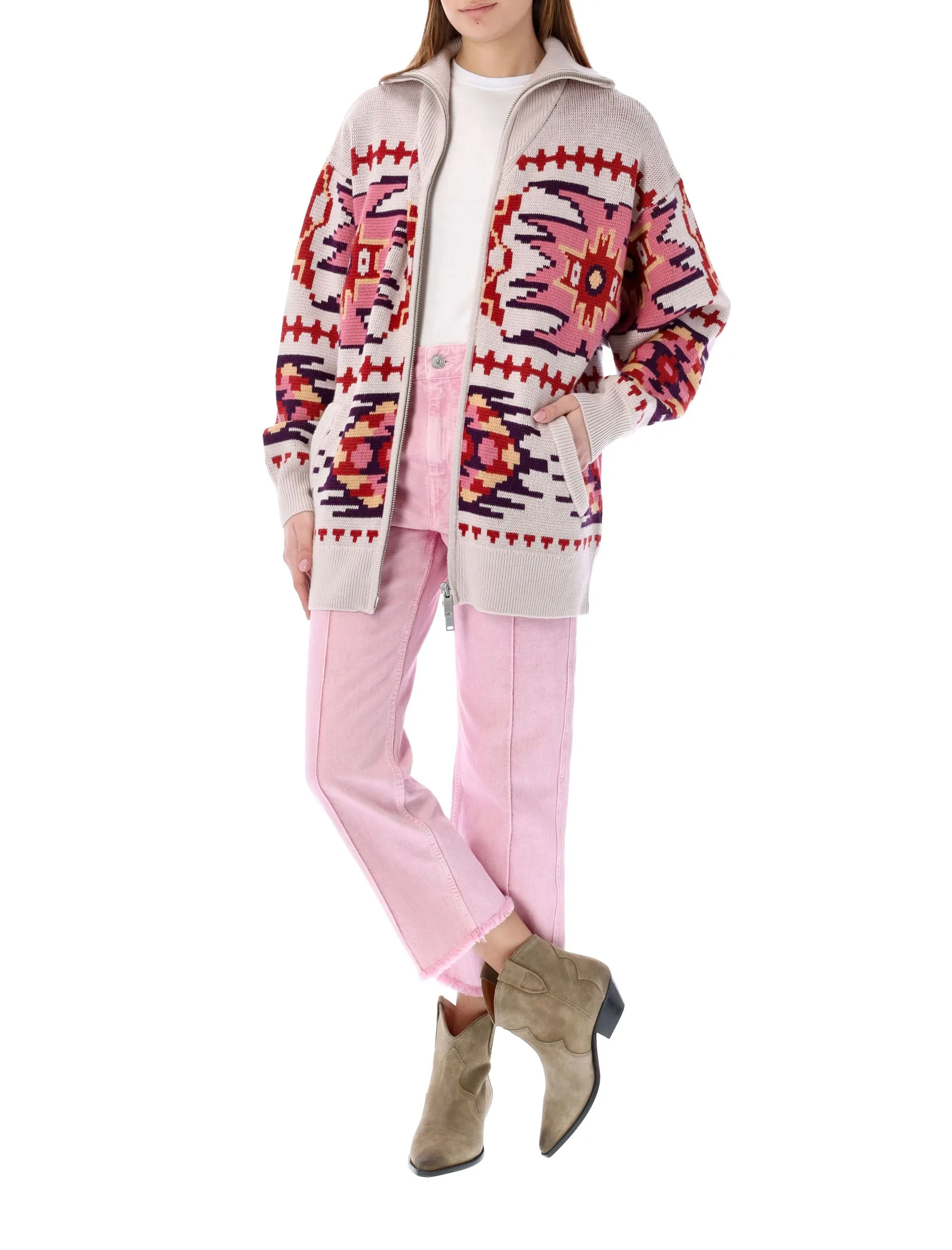 Isabel Marant toile Zipped Intarsia-Knit Cardigan