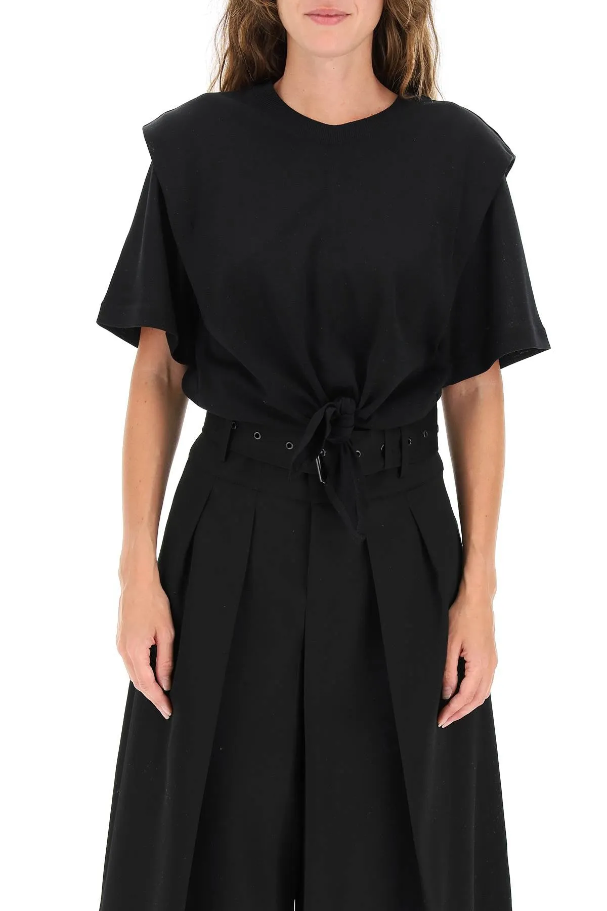 Isabel Marant Zelikia Tied Waist Layered Shoulder T-Shirt