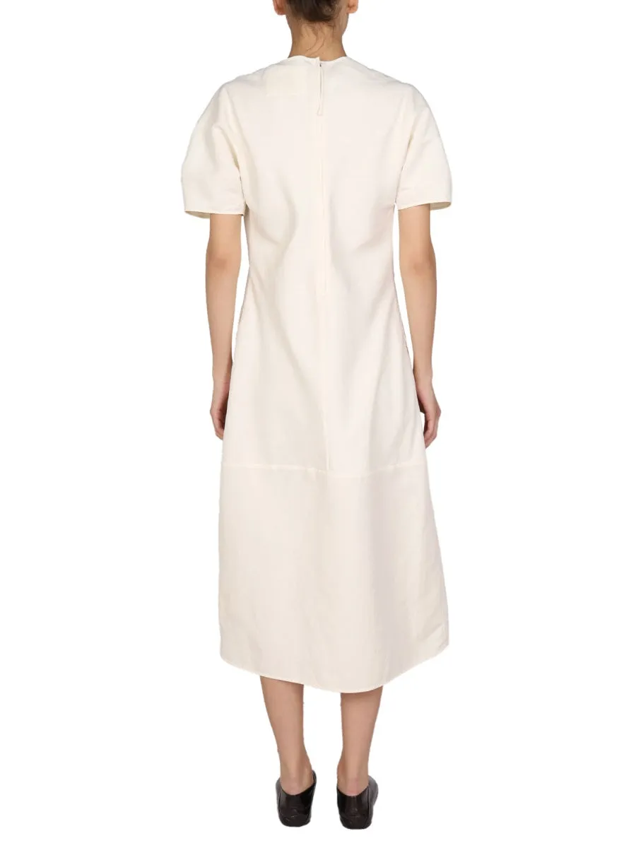 Jil Sander Puff-Sleeved Crewneck Midi Dress
