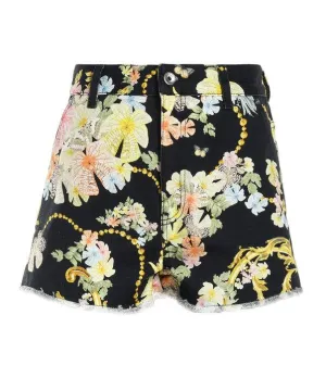 Just Cavalli Allover Graphic Print Denim Shorts