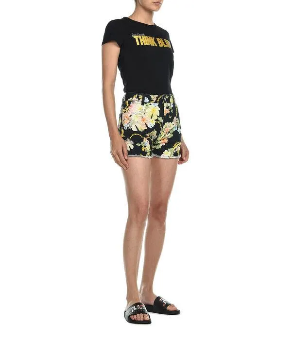Just Cavalli Allover Graphic Print Denim Shorts