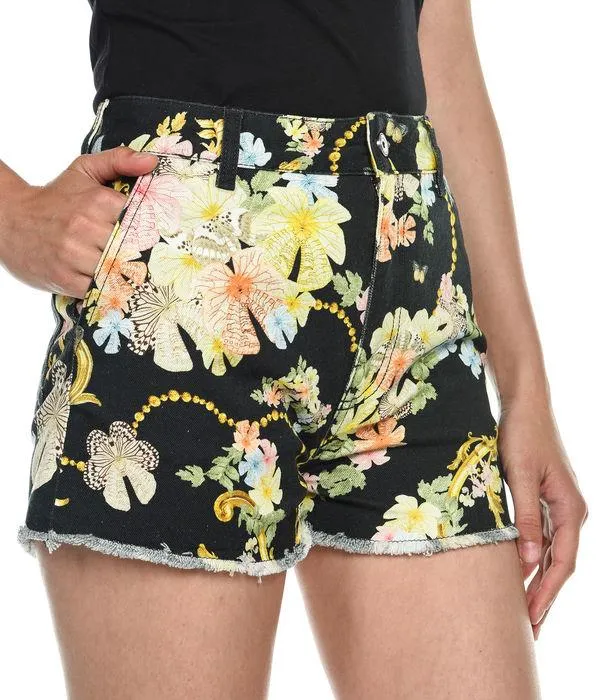 Just Cavalli Allover Graphic Print Denim Shorts