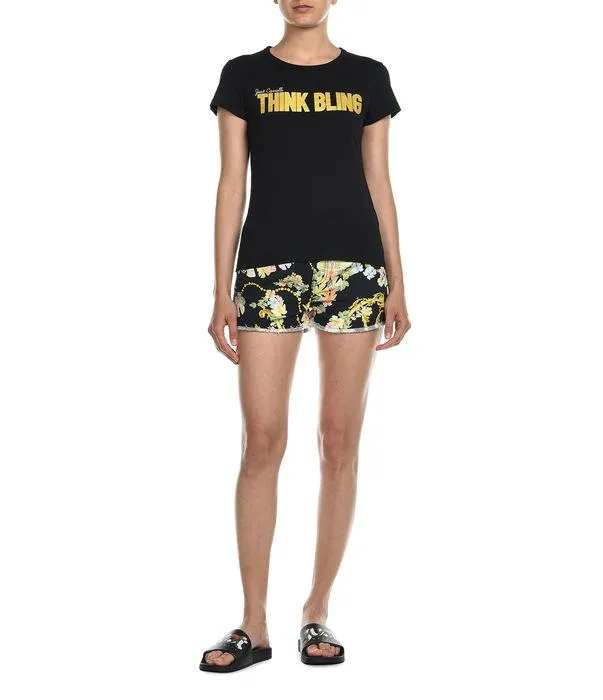 Just Cavalli Allover Graphic Print Denim Shorts