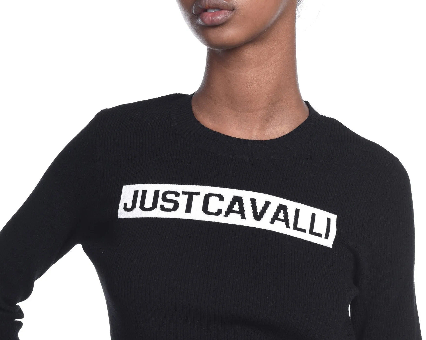 Just Cavalli Logo Print Ribbed-Knit Jumper