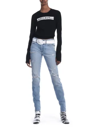 Just Cavalli Logo Print Ribbed-Knit Jumper